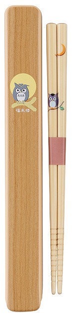 Lacquered Chopsticks & Case Set (M)　Owl#塗箸・箸箱セット（Ｍ） ふくろう